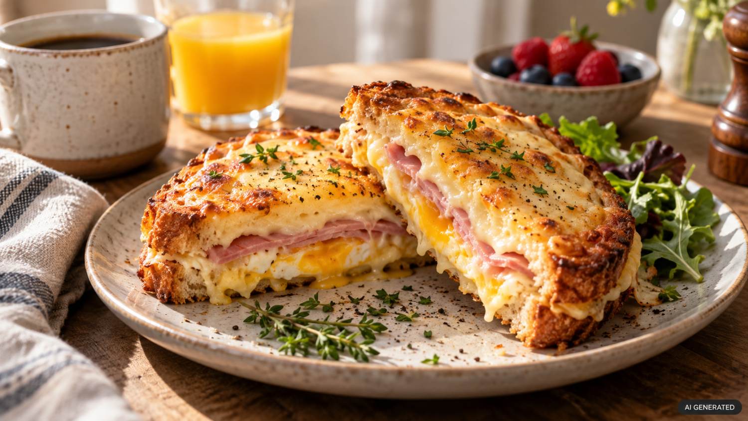 Croque monsieur z jajkiem, szynką i serem